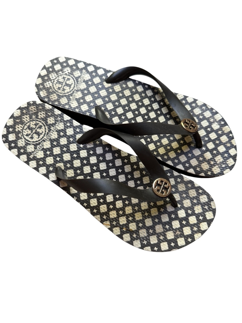 Tory Burch Black Logo Flip Flop Sandals platform size 8